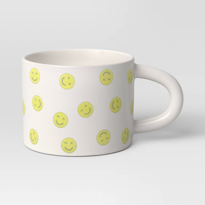 16oz Stoneware Smiley Face Mug - Room Essentials: Coffee Cup, Microwave & Dishwasher Safe, Dorm Room Essential