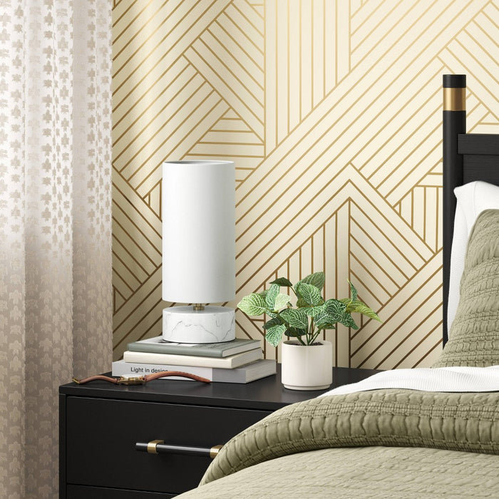 Faux Marble Mini Table Lamp White - Threshold: Modern Linen Shade, No Assembly Required