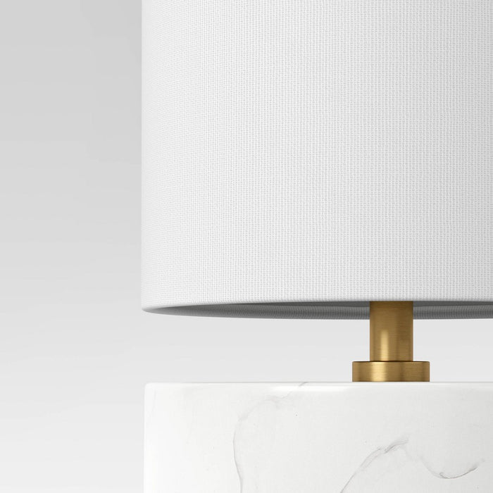 Faux Marble Mini Table Lamp White - Threshold: Modern Linen Shade, No Assembly Required