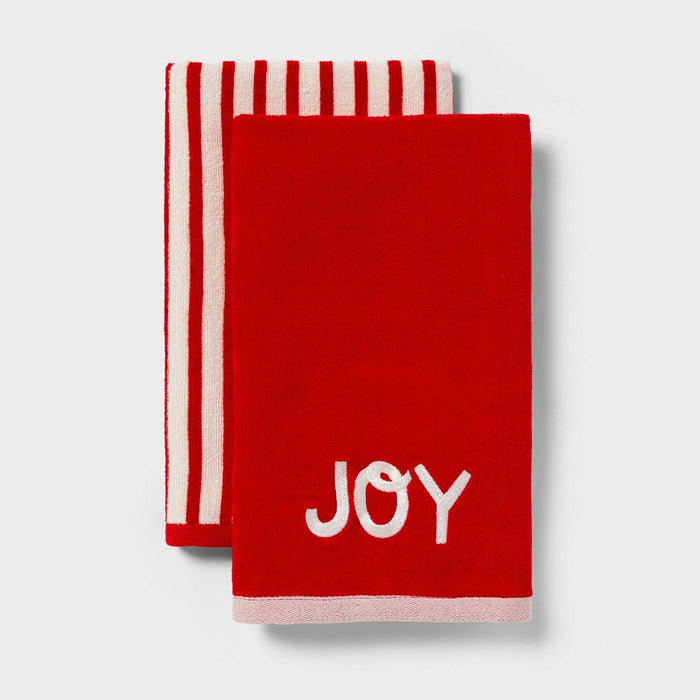 2pk Christmas 'Joy' Hand Towels Red - Wondershop
