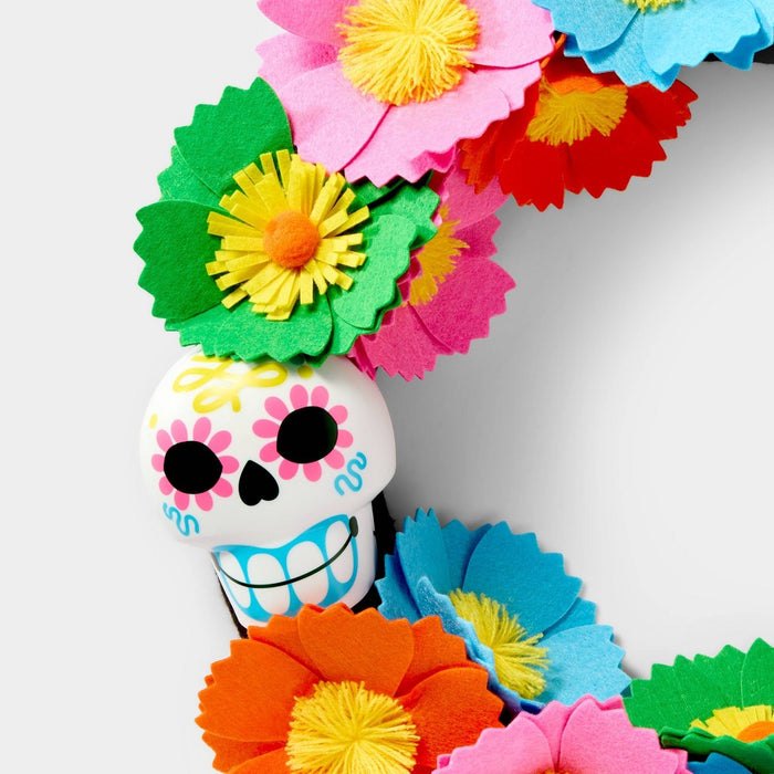 16" Dia de Muertos Artificial Fabric Flower Wreath
