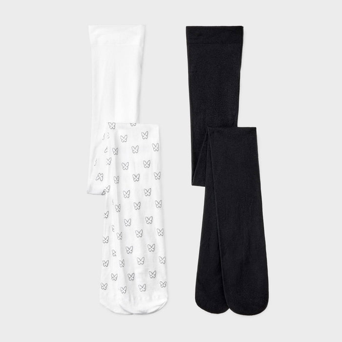 Girls' 2pk Glitter 'Butterfly' Nylon Tights - Cat & Jack Black/White S