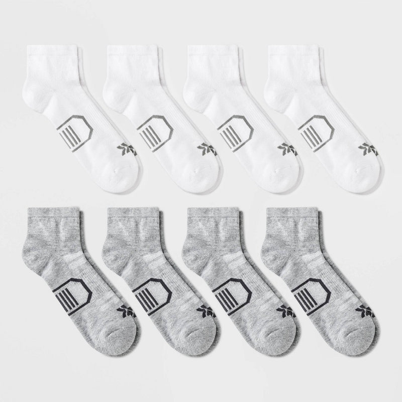 Men's Striped Cushioned Ankle Socks 8pk - All In Motion Gray/White 6-12