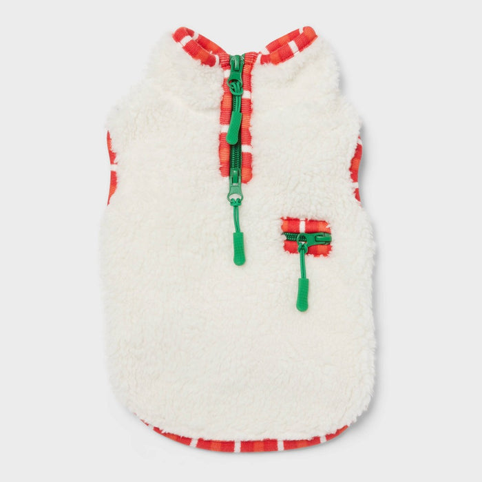 Faux Shearling Zipper with Trim Fleece Dog Vest - Wondershop Cream XS