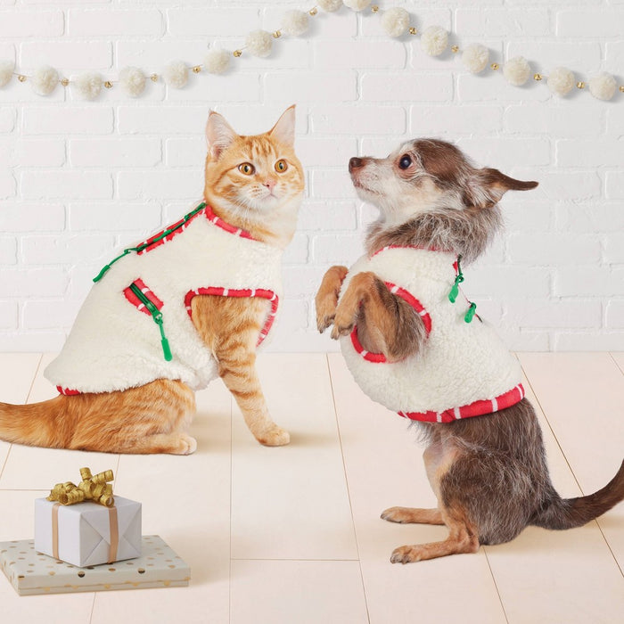 Faux Shearling Zipper with Trim Fleece Dog Vest - Wondershop Cream XS