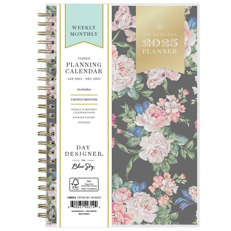 Day Designer 2025 Weekly/Monthly Planner 8.15"x5.91" Wirebound Rose Garden