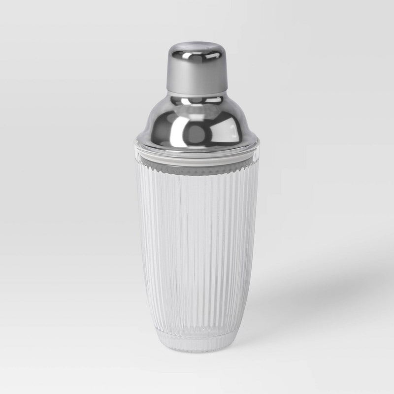 12 fl oz Cocktail Shaker Silver - Threshold: Stainless Steel & Glass, Luxury Style, Dishwasher-Safe, 7.95" Height