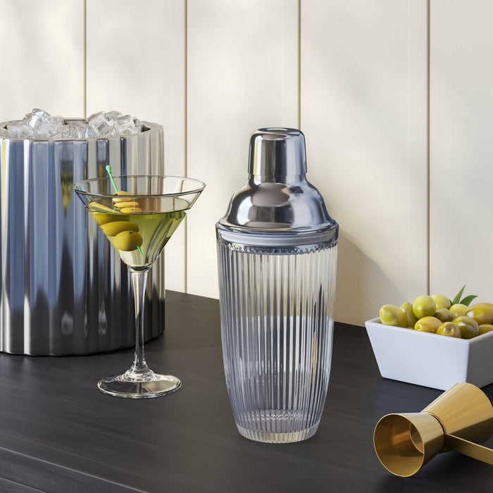 12 fl oz Cocktail Shaker Silver - Threshold: Stainless Steel & Glass, Luxury Style, Dishwasher-Safe, 7.95" Height