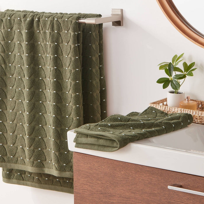 2pc Modern Sculpted Bath Towel Green - Threshold