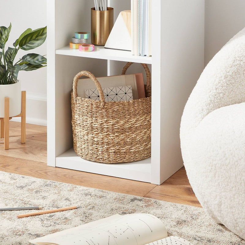 Woven Round Seagrass and Palm Leaf Striped Basket - Brightroom