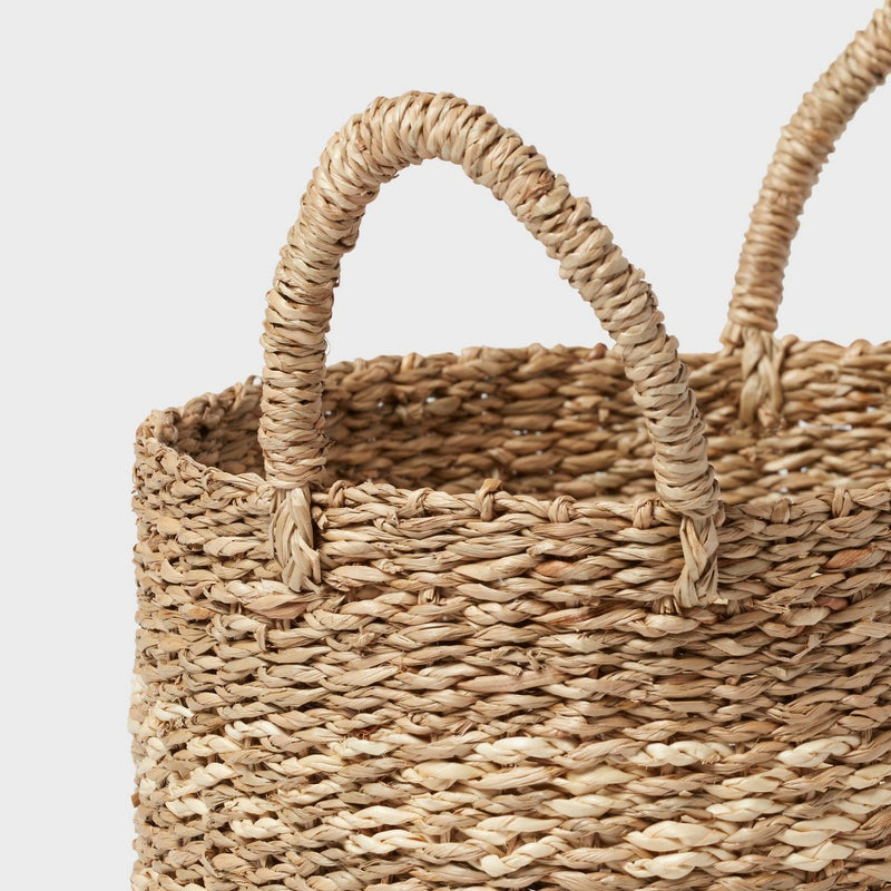 Woven Round Seagrass and Palm Leaf Striped Basket - Brightroom