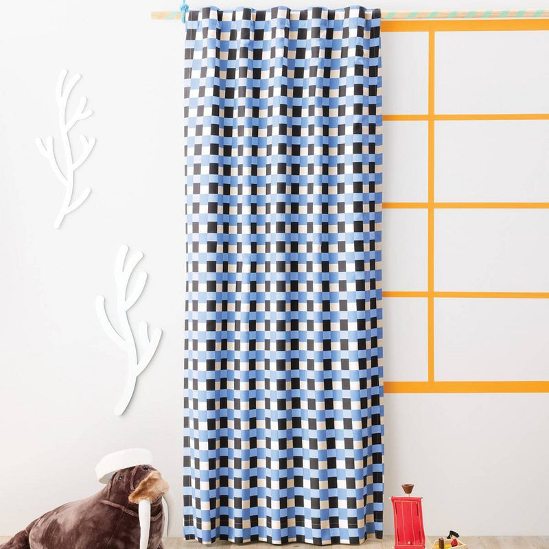 84" Checkered Blue Kids' Blackout Window Panel - Pillowfort