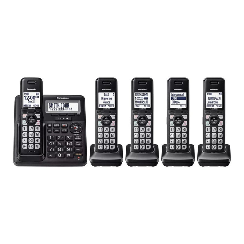 Panasonic Cordless Phone With Answering Machine System, Bilingual Talking Caller ID, And Advanced Call Block System DECT 6.0 5-Handset