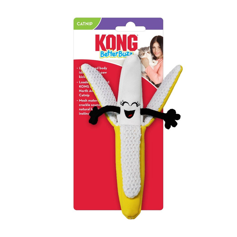 KONG Better Buzz Banana Crinkle Kick & Play Durable Catnip Cat Toy