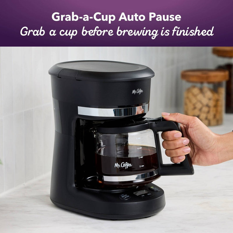 Mr. Coffee 5-Cup Programmable Coffee Maker Black: Drip Coffee Machine, Electric, Dishwasher-Safe, Paper Filter, 25 oz Capacity