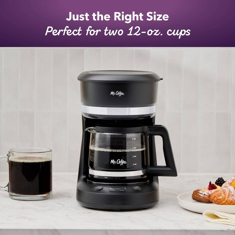 Mr. Coffee 5-Cup Programmable Coffee Maker Black: Drip Coffee Machine, Electric, Dishwasher-Safe, Paper Filter, 25 oz Capacity