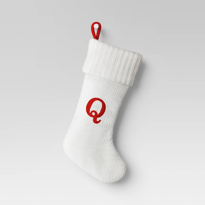 Knit Monogram Christmas Stocking White Q - Wondershop: 20" Festive Decor, Hang Loop