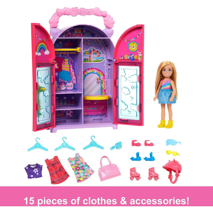 Barbie Chelsea Doll & Closet Toy Playset with Clothes & Accessories Set 17pc