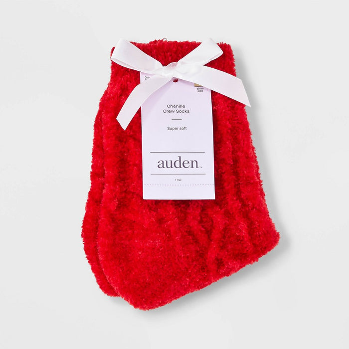 Women's Cable Chenille Crew Socks - Auden Red 4-10