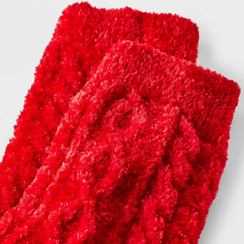 Women's Cable Chenille Crew Socks - Auden Red 4-10