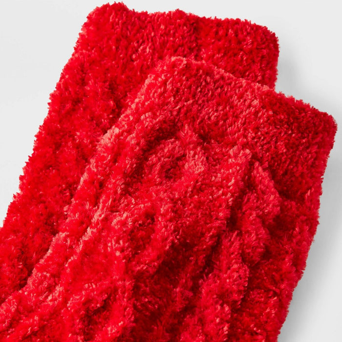 Women's Cable Chenille Crew Socks - Auden Red 4-10