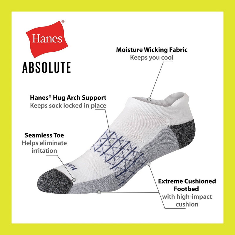 Hanes Men's 3pk Absolute Active Cushioned Heel Shield Socks - White/Gray/Red 6-12