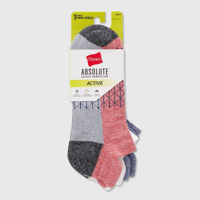 Hanes Men's 3pk Absolute Active Cushioned Heel Shield Socks - White/Gray/Red 6-12