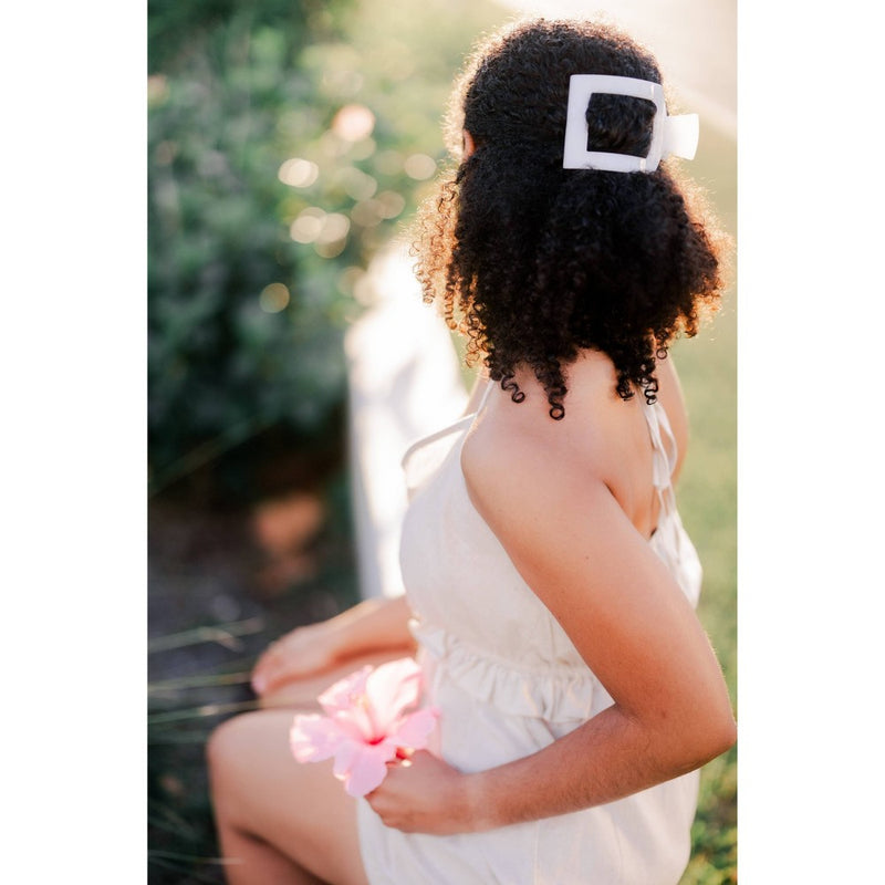 TELETIES Large Flat Square Hair Clip - Coconut White
