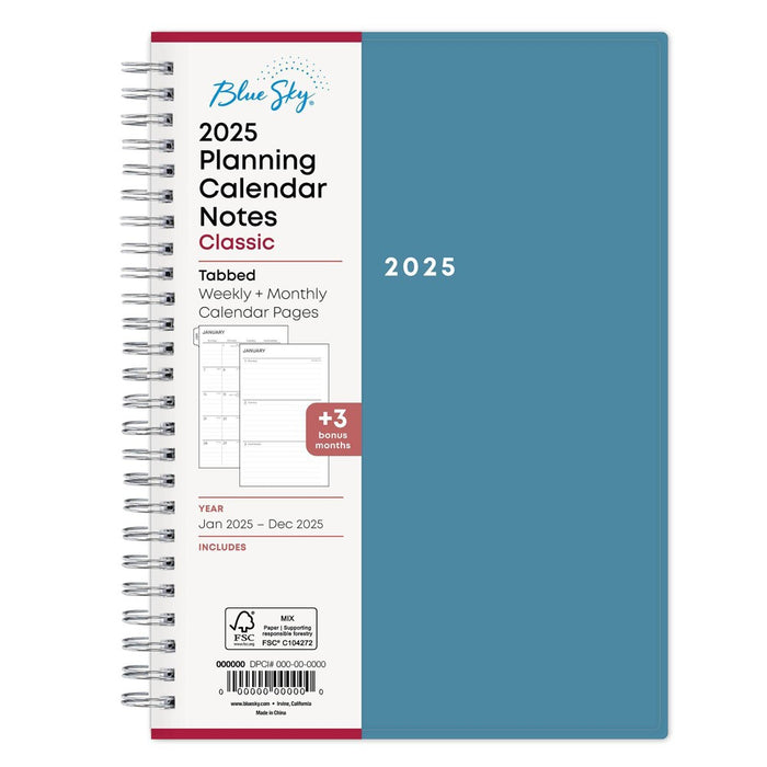 BlueSky 2025 Weekly/Monthly Planner with Notes 8.78"x6.73" Wirebound Oxford Blue: Adult Stationery, January-December