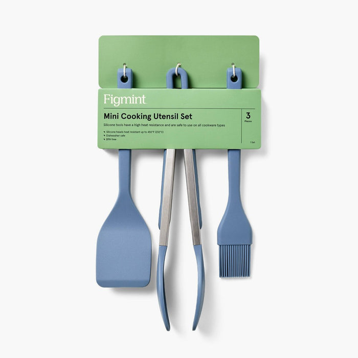 3pc Silicone Mini Turner Basting Brush and Tongs Set Blue - Figmint: Kitchen Utensils, Dishwasher-Safe, Adult Use