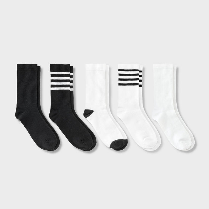 Women's Striped Ribbed 5pk Crew Socks - Dealworthy Black/White 4-10