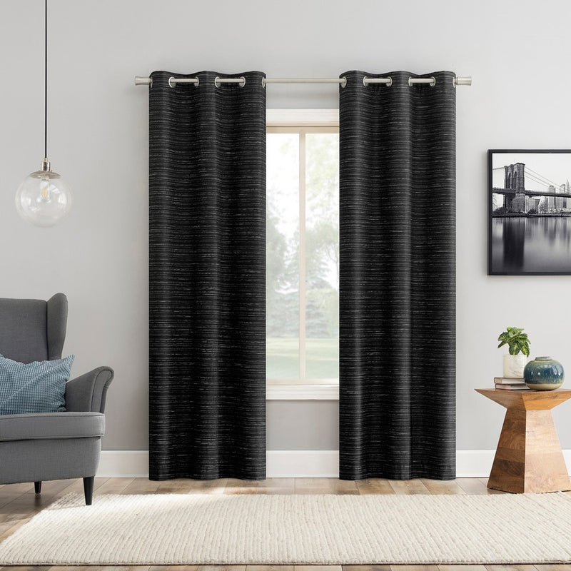 2pc 37"x84" Sun Zero Wylder Texture Thermal Blackout Grommet Curtain Panel Pair Black