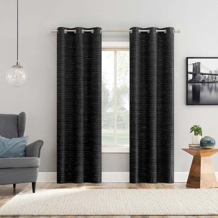 2pc 37"x84" Sun Zero Wylder Texture Thermal Blackout Grommet Curtain Panel Pair Black