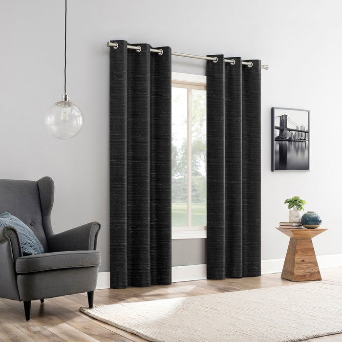2pc 37"x84" Sun Zero Wylder Texture Thermal Blackout Grommet Curtain Panel Pair Black