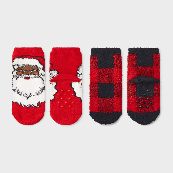 Toddler 2pk Santa Christmas Cozy Socks with Gift Card Holder - Wondershop Red 2T-3T