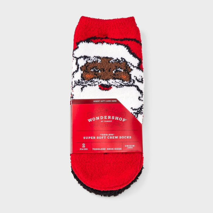 Toddler 2pk Santa Christmas Cozy Socks with Gift Card Holder - Wondershop Red 2T-3T