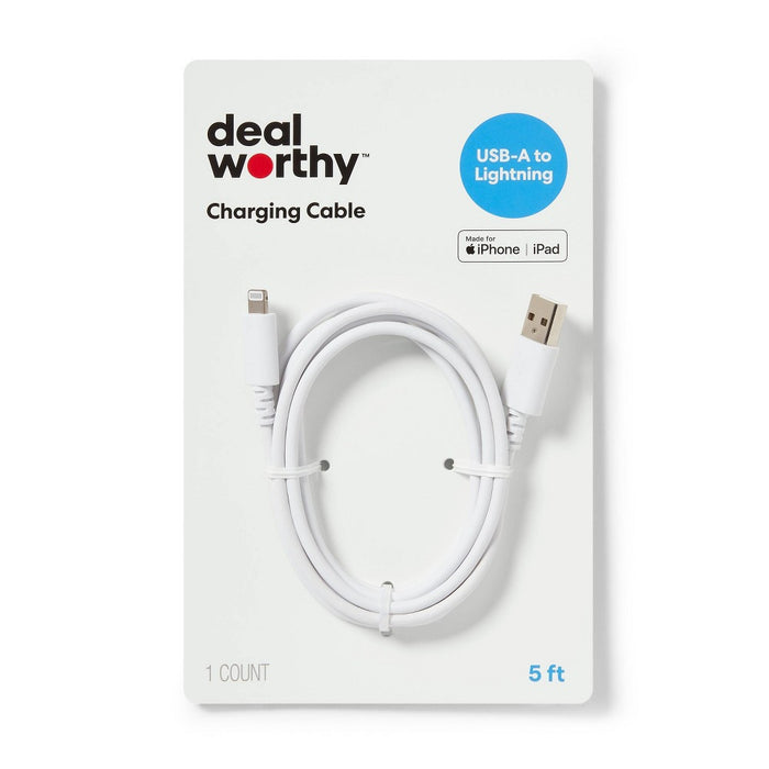 5' Lightning to USB-A Charging Cable - dealworthy White