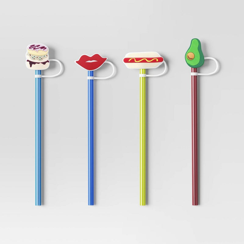 4pk Donut/Avo/Hot Dog/Lips Straw Covers - Room Essentials: Silicone Straw Toppers, Dishwasher-Safe Drinkware Accessories