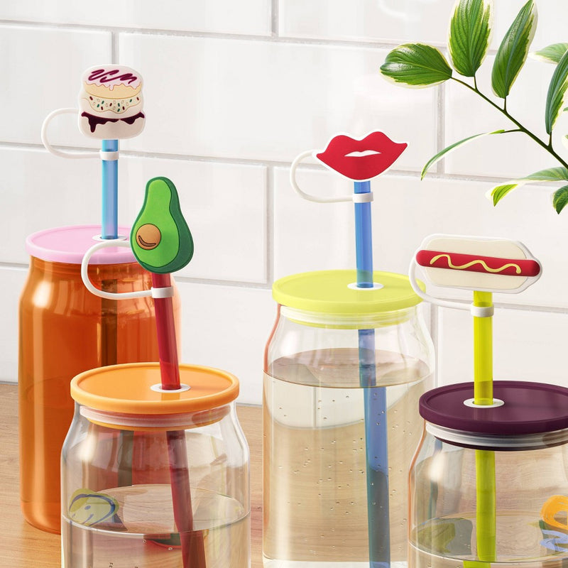 4pk Donut/Avo/Hot Dog/Lips Straw Covers - Room Essentials: Silicone Straw Toppers, Dishwasher-Safe Drinkware Accessories