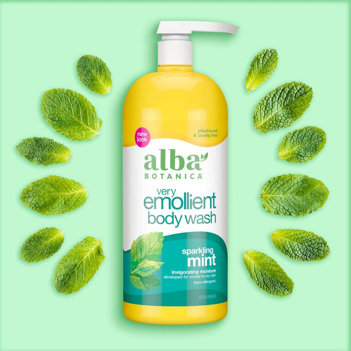 Alba Botanica Very Emollient Sparkling Mint Bath & Shower Gel - 32 fl oz (1qt) Bottle