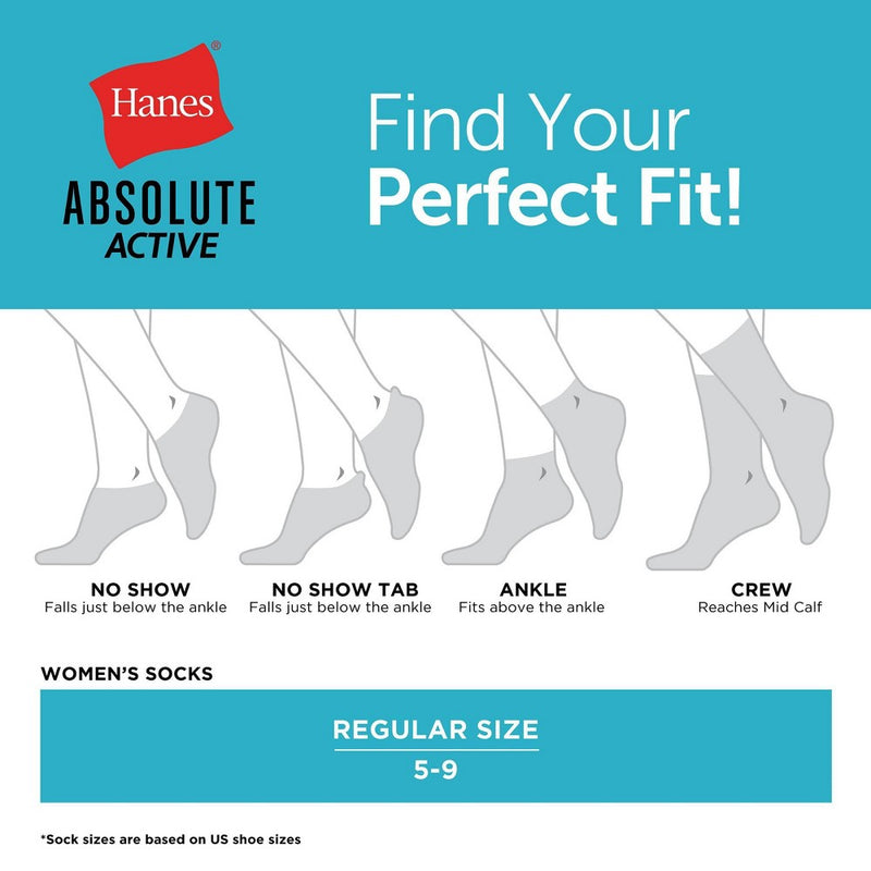 Hanes Women's 4pk Absolute Active Heel Tab No Show Socks - Cool Color 5-9