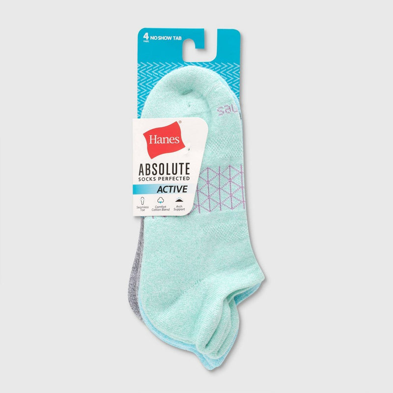 Hanes Women's 4pk Absolute Active Heel Tab No Show Socks - Cool Color 5-9