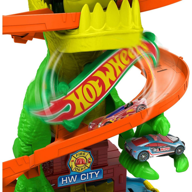Hot Wheels Diecast City T-Rex Blaze Battle Playset 1:64 Scale Dinosaur Nemesis
