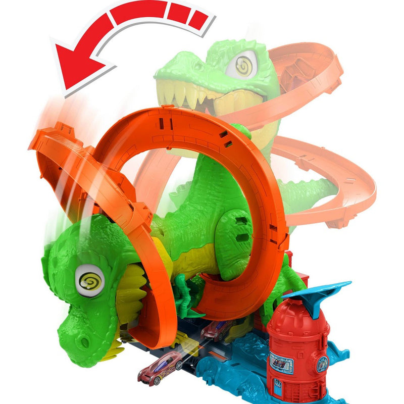 Hot Wheels Diecast City T-Rex Blaze Battle Playset 1:64 Scale Dinosaur Nemesis