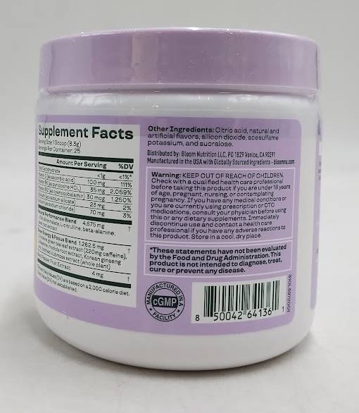 BLOOM NUTRITION High Energy Pre-Workout Raspberry Lemonade EXP: 01/2028