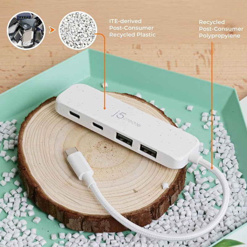 j5create Eco-Friendly USB-C to 4-Port USB-C and USB-A Gen 2 Hub