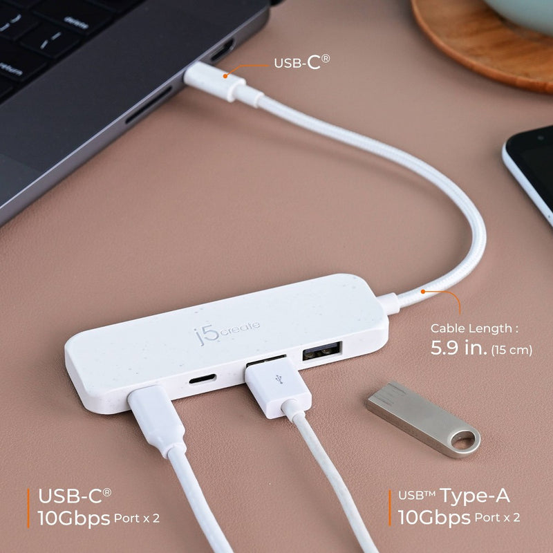 j5create Eco-Friendly USB-C to 4-Port USB-C and USB-A Gen 2 Hub