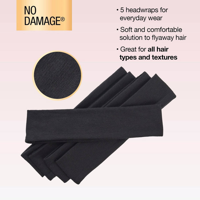 scunci No Damage Stretch Fabric Headbands - Black - All Hair - 5pk
