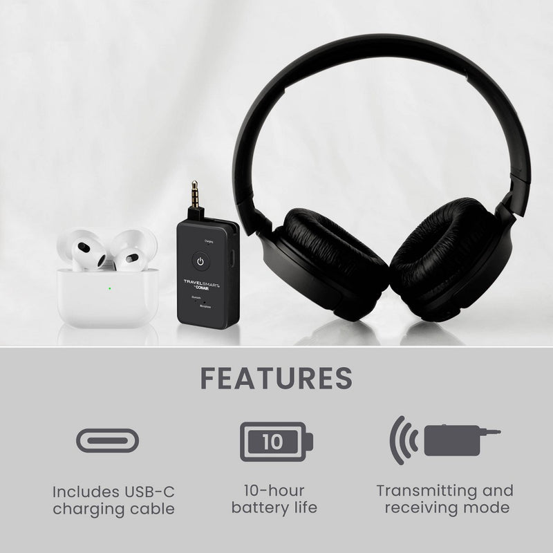Travel Smart Wireless Headphone Bluetooth Adapter - Black