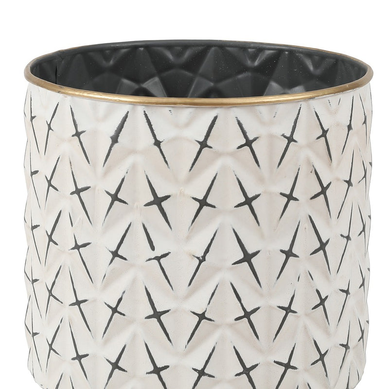LuxenHome Set of 3 Distressed White and Black Metal Cachepot Planters with Legs Off-White